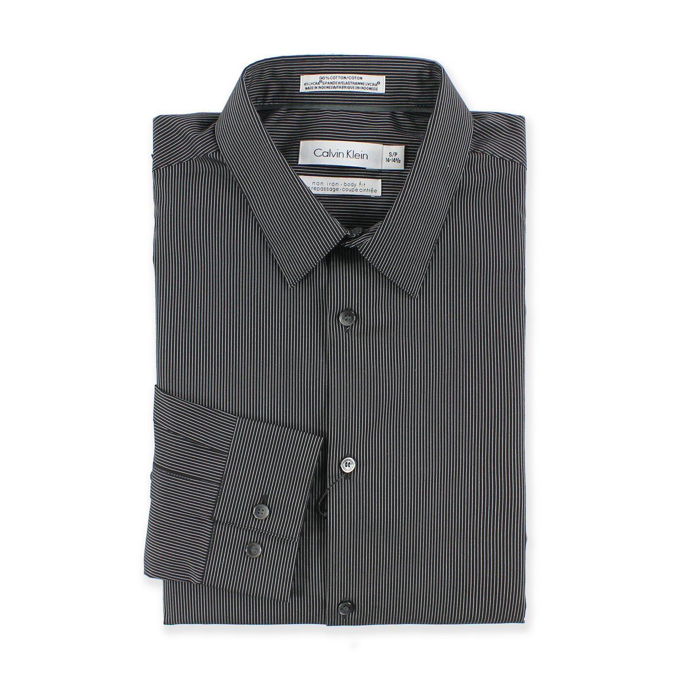 美國百分百【全新真品】Calvin Klein 襯衫 CK 男衣 上班 長袖 商務 條紋 黑色 XS號 F748