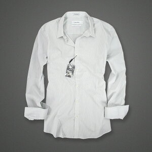 美國百分百【全新真品】Calvin Klein 襯衫 CK 男衣 上班 長袖 商務 條紋 白色 灰色 XS號 F748