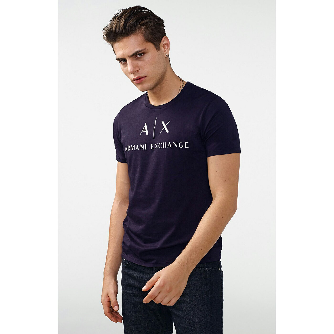 美國百分百【Armani Exchange】T恤 AX 短袖 logo 上衣 T-shirt 深藍 XS~S號 G050 2