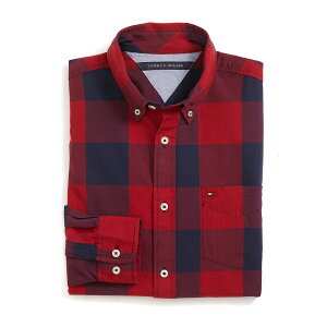 美國百分百【全新真品】Tommy Hilfiger 襯衫 TH 聖誕節 長袖 休閒 格紋 深藍 紅色 XS號 G087