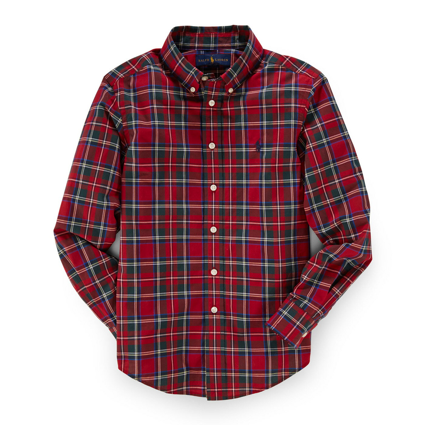 美國百分百【Ralph Lauren】襯衫 RL POLO 小馬 格紋 長袖 上衣 深綠 深藍 紅色 XS S號 G296