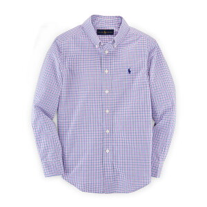美國百分百【Ralph Lauren】襯衫 RL POLO 小馬 格紋 長袖 上衣 紫色 藍 白格 XS S號 G299