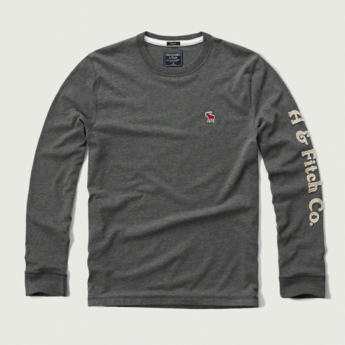 美國百分百【Abercrombie & Fitch】T恤 AF 長袖 T-shirt 麋鹿 logo 深灰 S M L號 G364