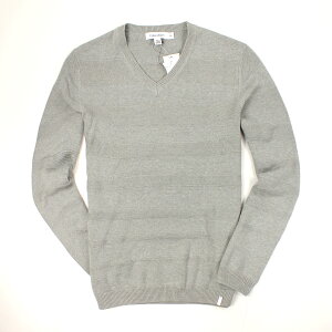 美國百分百【全新真品】Calvin Klein 針織衫 CK 線衫 上衣 棉質毛衣 灰 素面 條紋 V領 男衣 S M L號 B522