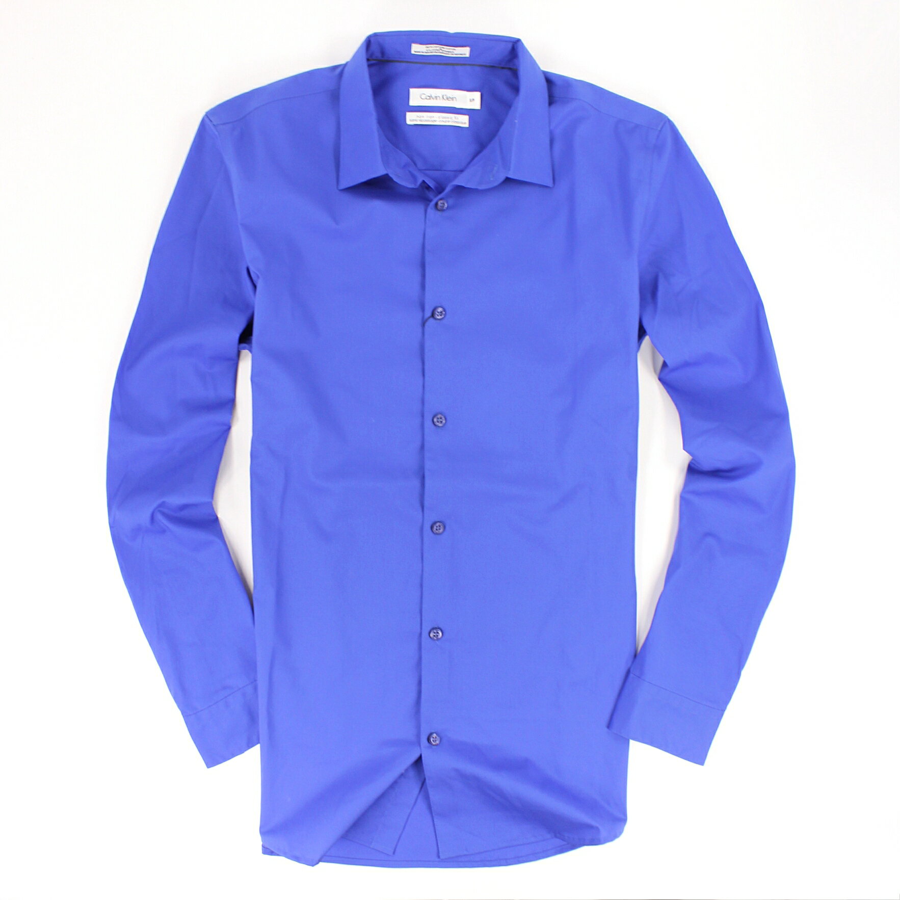 美國百分百【全新真品】Calvin Klein 襯衫 CK 上衣 長袖 寶藍 素面 上班 休閒 萊卡 經典 男 S M號