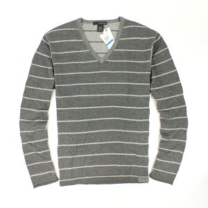 美國百分百【全新真品 】Calvin Klein 針織衫 CK 線衫 上衣 深灰 條紋 純棉 大尺 V領 男 XL號 B800