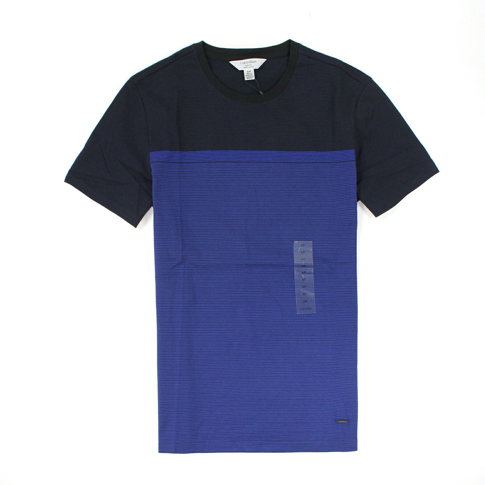 美國百分百【全新真品】Calvin Klein T恤 CK 短袖 T-shirt 短T 藍 條紋 漸層 Logo 純棉 男 XS S號
