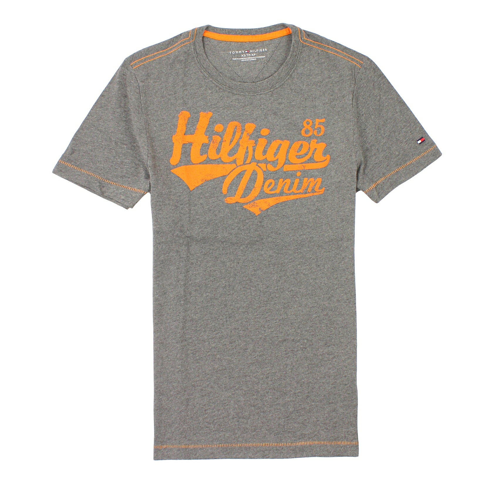 美國百分百【全新真品】Tommy Hilfiger T恤 TH 短袖 T-shirt 上衣 灰 Logo 文字 印刷 男 XS S號