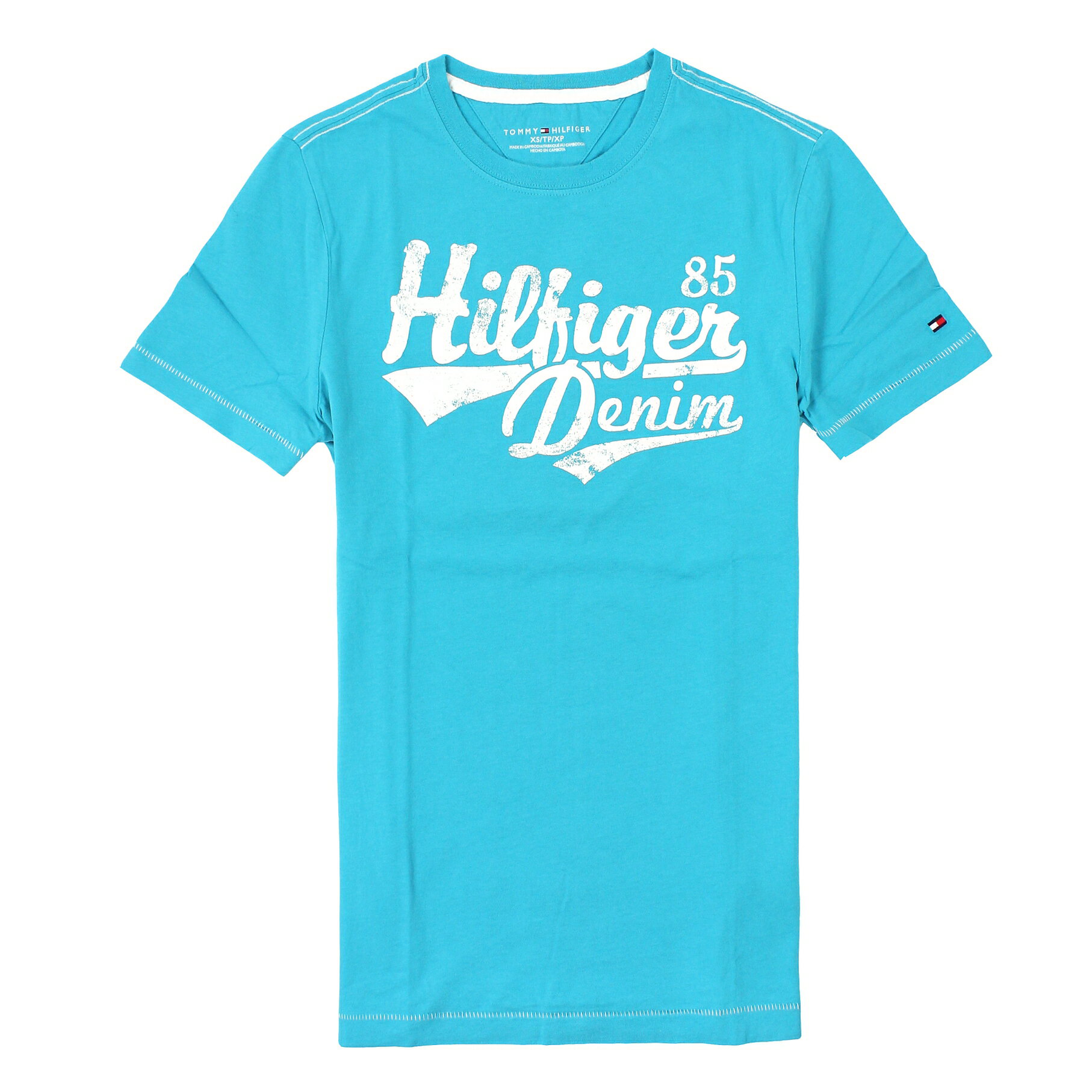 美國百分百【全新真品】Tommy Hilfiger T恤 TH 短袖 T-shirt 上衣 藍 Logo 文字 印刷 男 XS S M