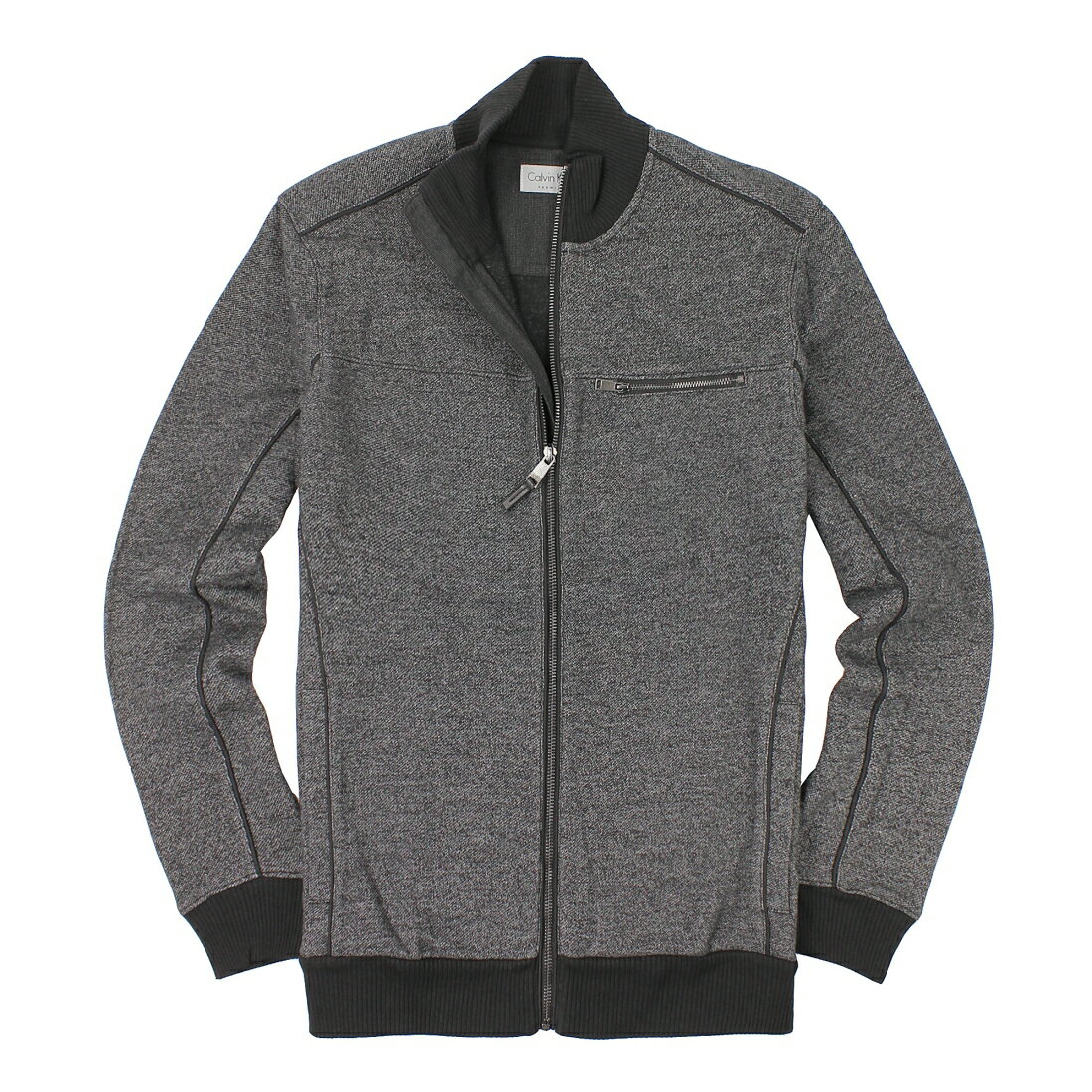 美國百分百【全新真品】Calvin Klein 外套 CK 夾克 Logo 針織 立領 灰色 口袋 厚棉 男款 L號 A865