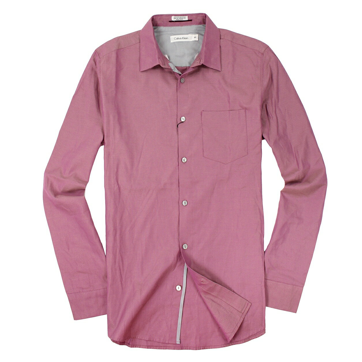 美國百分百【全新真品】Calvin Klein 襯衫 CK 長袖 上衣 紫紅 純棉 素面 薄 口袋 男 S M號 A885