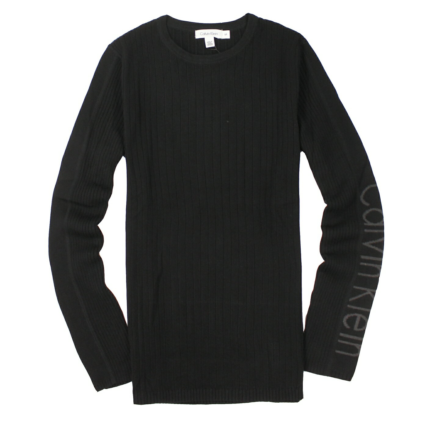 美國百分百【全新真品】Calvin Klein 針織衫 CK 線衫 上衣 黑 薄 圓領 Logo 棉質 男 S M號 A677