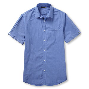 美國百分百【全新真品】MURANO 襯衫 短袖 上衣 上班 休閒 素面 專櫃 合身 藍色 男 L號 E188
