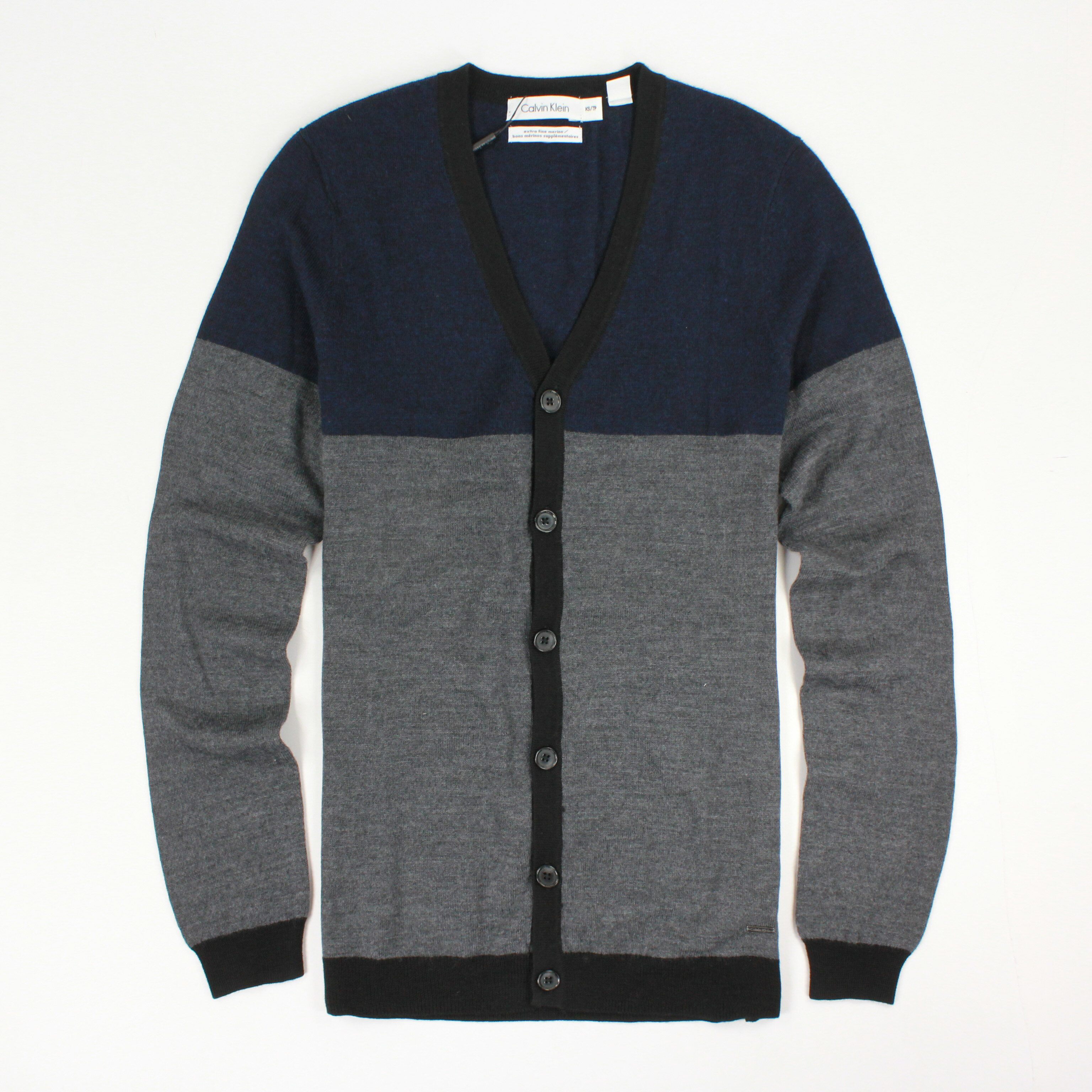 美國百分百【全新真品】Calvin Klein 外套 CK 上衣 針織 夾克 V領 灰藍 純棉 柔軟 S XS E301