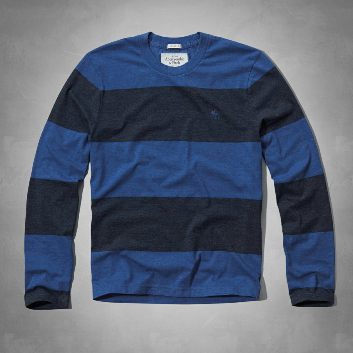 美國百分百【Abercrombie & Fitch】T恤 AF 長袖 T-shirt 麋鹿 條紋 S M 深藍 E322