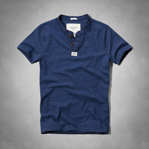 美國百分百【全新真品】Abercrombie & Fitch T恤 AF 短袖 T-shirt 麋鹿 寶藍 鈕扣 圓領 Logo 男 M號