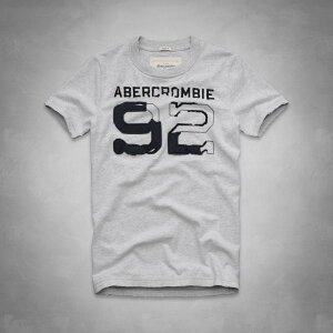 美國百分百【全新真品】Abercrombie & Fitch T恤 AF 短袖 T-shirt 麋鹿 灰 圓領 復古 數字 男 L XL號