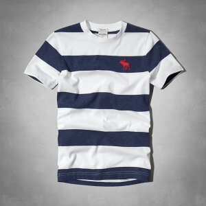 美國百分百【全新真品】Abercrombie & Fitch T恤 AF 短袖 T-shirt 麋鹿 藍 條紋 Logo 男 女 Kids S號