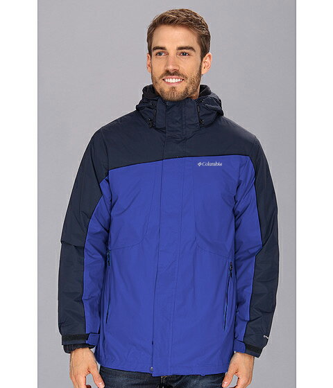 美國百分百【全新真品】Columbia 外套 夾克 連帽 哥倫比亞 登山 滑雪 深藍 兩件式 防水 男 S號 E482