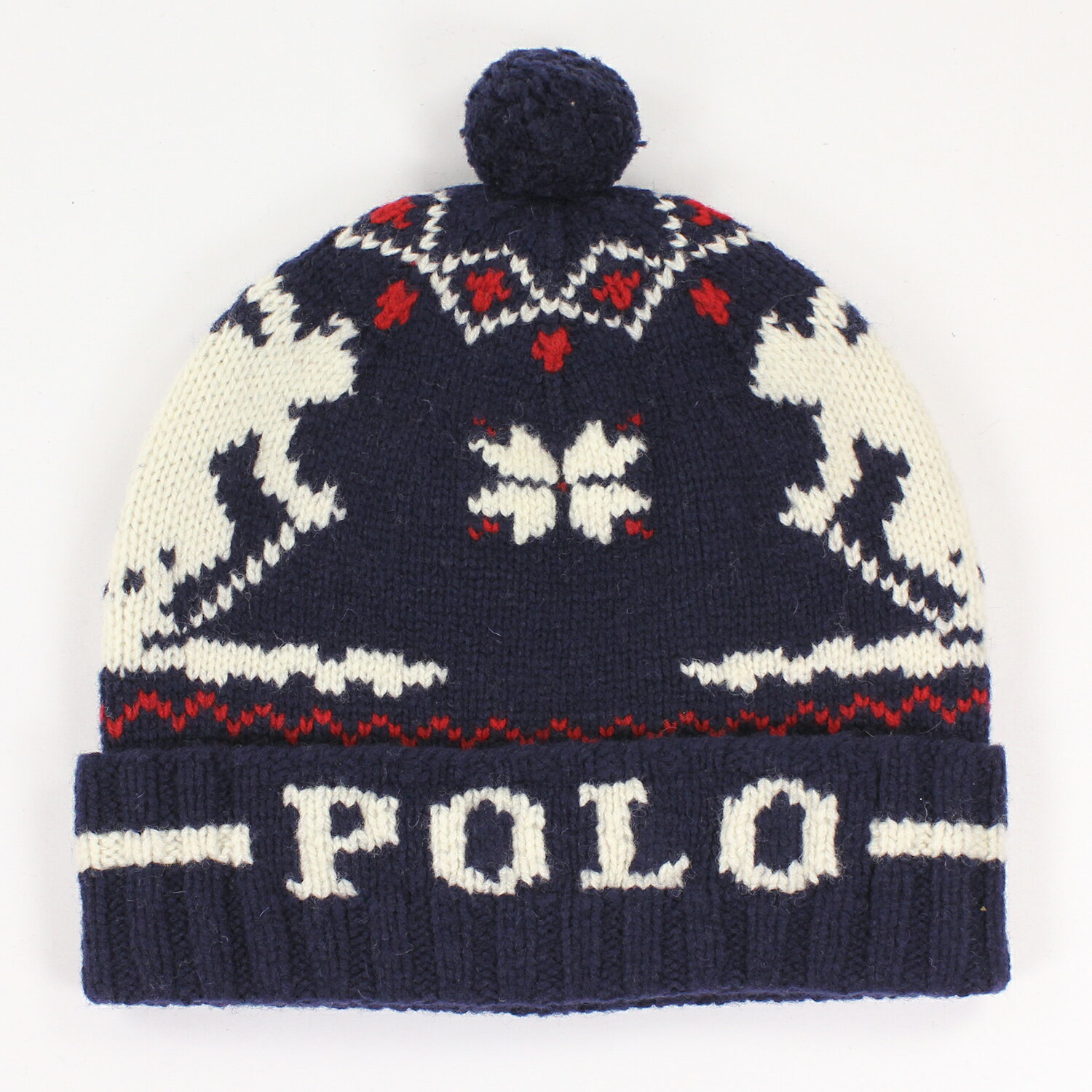 美國百分百【全新真品】Ralph Lauren 羊毛 毛線帽 針織 毛帽 配件 男 雪花 RL Polo 深藍 E559