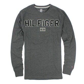 美國百分百【Tommy Hilfiger 】T恤 TH 男 圓領 T-shirt 長袖 深灰 XS S M E608