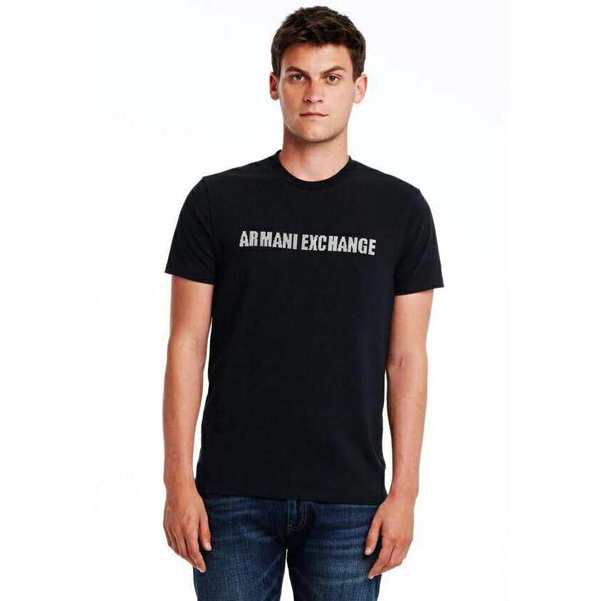 美國百分百【全新真品】Armani Exchange T恤 AX 短袖 文字 上衣 T-shirt 黑色 XL E678