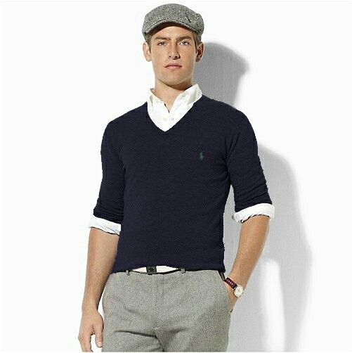 美國百分百【全新真品】Ralph Lauren RL V領 羊毛 polo 針織 薄款 線衫 深藍 XS號 E685