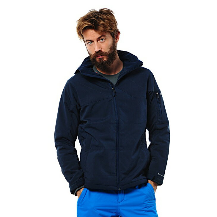 美國百分百【全新真品】Columbia 外套 夾克 連帽 哥倫比亞 登山 深藍 鋪棉 防潑水 男 XL E696