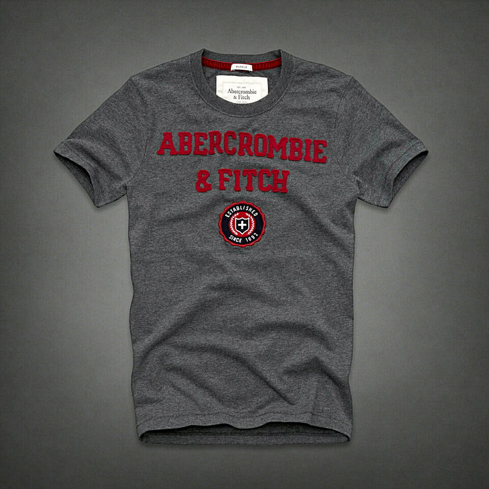 美國百分百【Abercrombie & Fitch】T恤 AF 短袖 T-shirt 麋鹿 徽章 XXL 灰色 E730