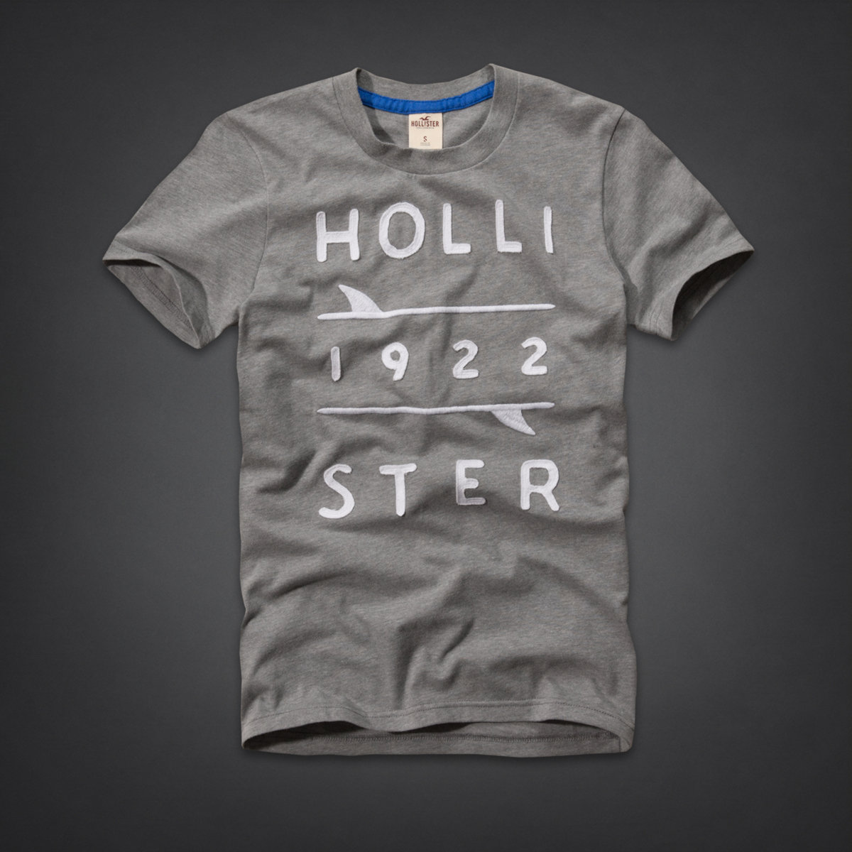 美國百分百【Hollister Co.】T恤 HCO 短袖 T-shirt 海鷗 灰色 文字 刺繡 Logo E751