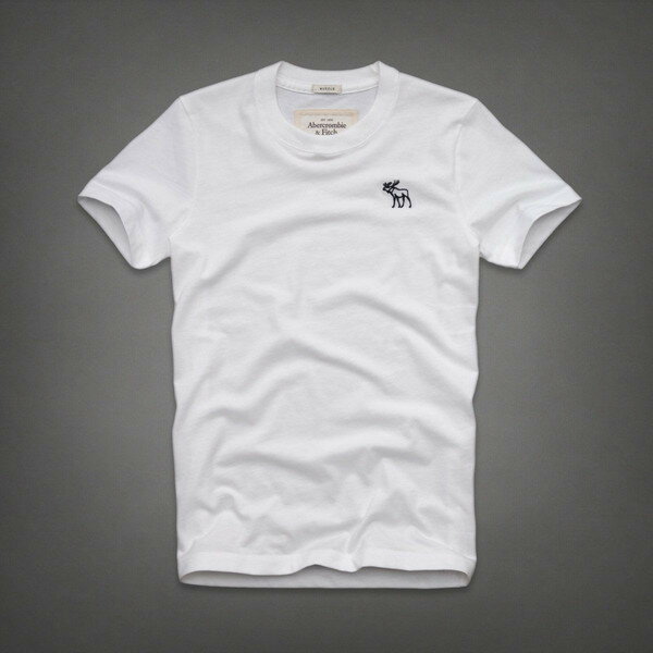 美國百分百【Abercrombie & Fitch】T恤 AF 短袖 上衣 T-shirt 麋鹿 白 Logo E764