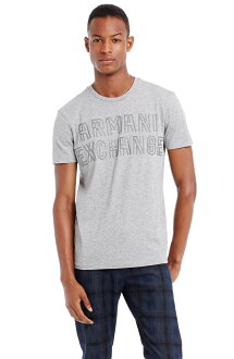 美國百分百【Armani Exchange】T恤 AX 短袖 上衣 logo 亮粉 T-shirt 灰 XS E809