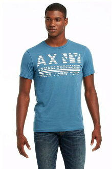 美國百分百【Armani Exchange】T恤 AX 短袖 上衣 logo 文字 T-shirt 藍灰 S號 E821