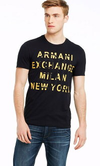 美國百分百【Armani Exchange】T恤 AX 短袖 logo 文字 T-shirt 深藍 S M號 E827