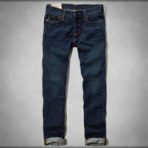 美國百分百【Abercrombie & Fitch】牛仔褲 AF 直筒 長褲 深藍 刷白 刷色 男 30腰 C619