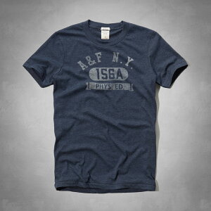 美國百分百【Abercrombie & Fitch】T恤 AF 短袖 上衣 T-shirt 麋鹿 文字 藏藍 E953