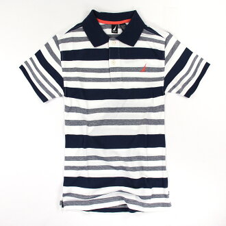 美國百分百【全新真品】Nautica Polo衫 帆船牌 短袖 網眼 上衣 條紋 白色 深藍 XS S號 F126