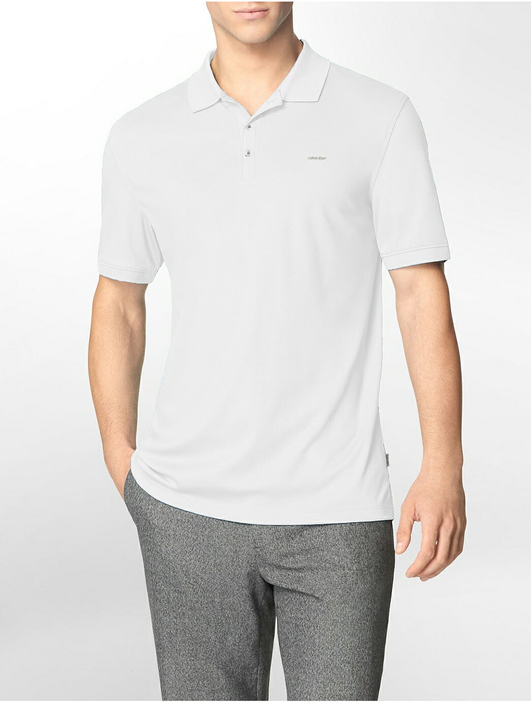 美國百分百【Calvin Klein】Polo衫 CK 短袖 上衣 素面 彈性 棉 logo 男 白色 S號 F131