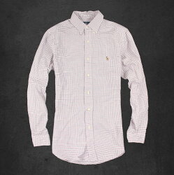 美國百分百【Ralph Lauren】長袖 襯衫 RL 男 POLO 彩馬 格紋 上衣 深藍 粉紅色 S號 F161