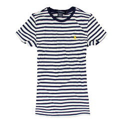 美國百分百【Ralph Lauren】T恤 RL 女衣 Polo 短袖 圓領 深藍 條紋 T-shirt 上衣 S M號 F188