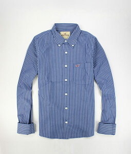 美國百分百【全新真品】Hollister Co. HCO 海鷗 男 海軍藍 直條紋 長袖襯衫 休閒 超取免運 L號