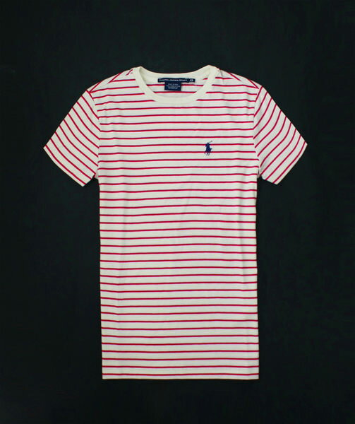 美國百分百【全新真品】Ralph Lauren RL 女 Polo 桃紅色 藍馬 條紋 短袖 上衣 T恤 T-shirt XS號