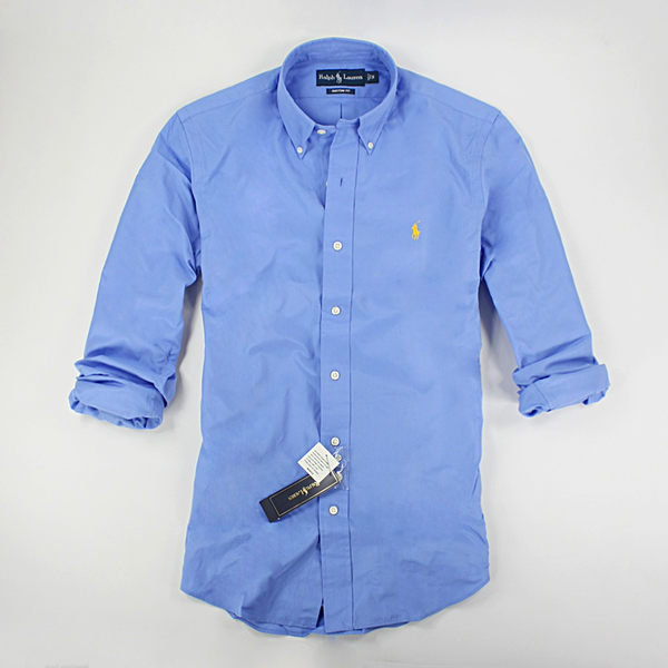 美國百分百【全新真品】Ralph Lauren RL 春夏新色 男 素面 長袖 襯衫 天空藍 合身 XS S號 POLO