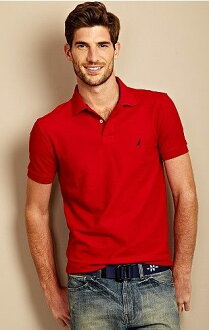 美國百分百【全新真品】Nautica 美國 素色 網眼 男衣 短袖 POLO衫 帆船牌 紅色 門市自取 超取