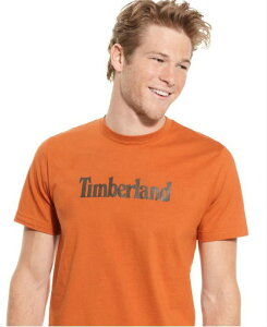 美國百分百【全新真品】Timberland logo款 經典 素面T 文字T 男T恤 短T T-shirt 橘色 S號