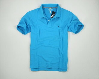 美國百分百【全新真品】Nautica 春夏 素色 網眼 短袖 POLO衫 上衣 帆船LOGO 水藍色 超取 美國