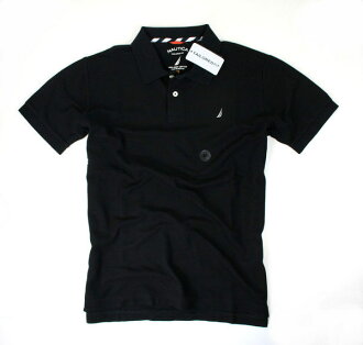 美國百分百【全新真品】Nautica 黑色 帆船 男生 短袖 網眼polo杉 素面 灰LOGO 超取 美國空運