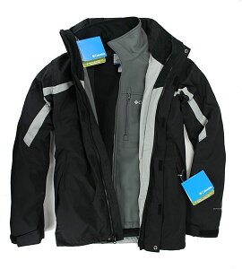 美國百分百【全新真品】Columbia 男 兩件式 超禦寒 透氣 防水 登山衣 厚外套 大衣 夾克 黑 S