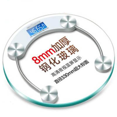 【33cm圓形電子稱-8mm鋼玻-電池款-1套/組】家用成人體重秤兩位小數(含電池)-7201013