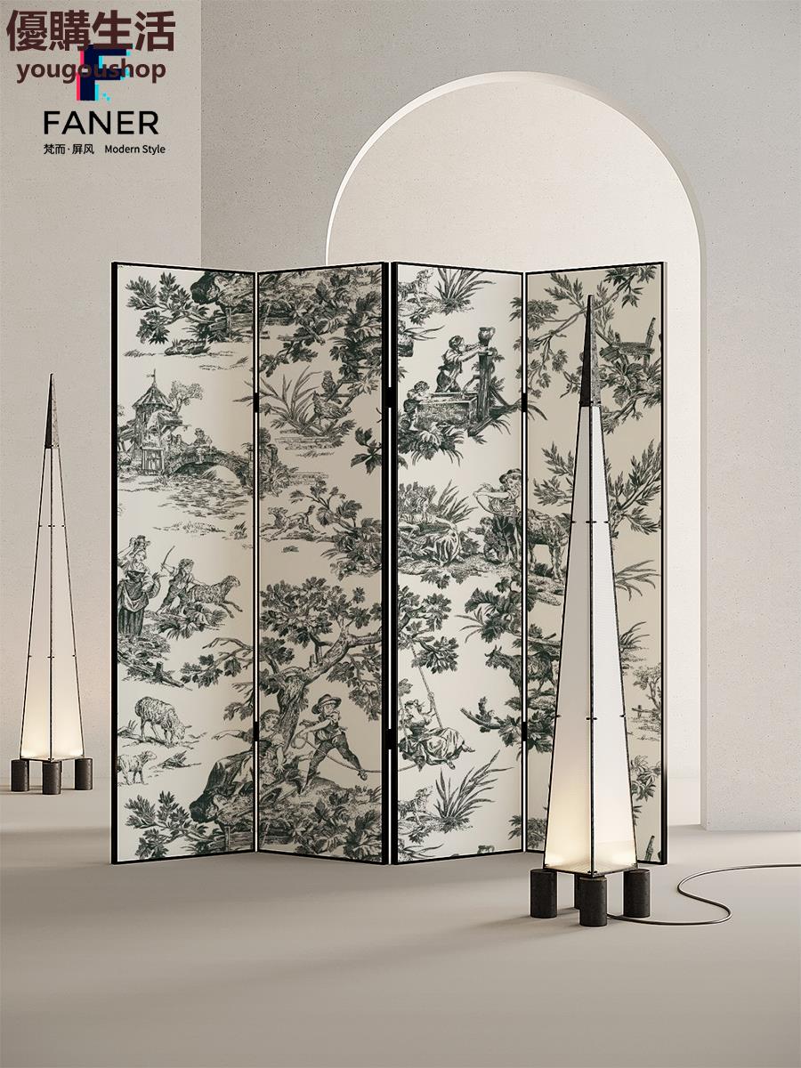 優購生活~定製梵而法式復古直播間背景墻屏風隔斷客廳沙發臥室遮擋折疊移動家用定製 屏風櫃 屏風 隔間 客廳 玄關櫃 隔板 屏風架訂製 可付費上門安裝